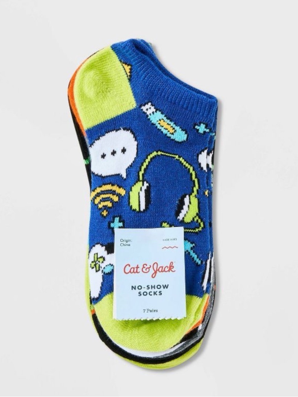 🖍️ Cat & Jack Video Game Theme Print No-Show Kids Socks sz 5.5-8.5 Toddler